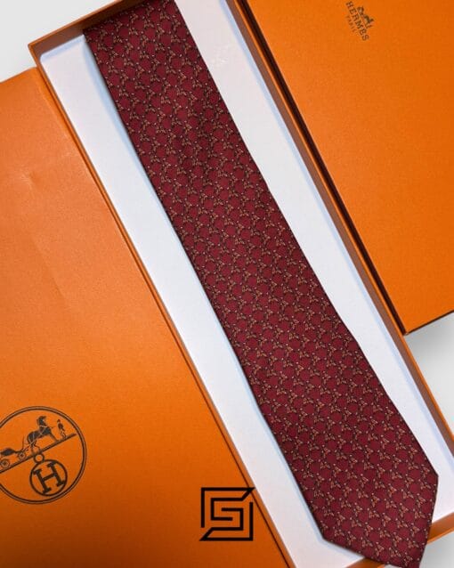 Ties Hermes - Maroon With Horse Pattern Italian Style Hermes