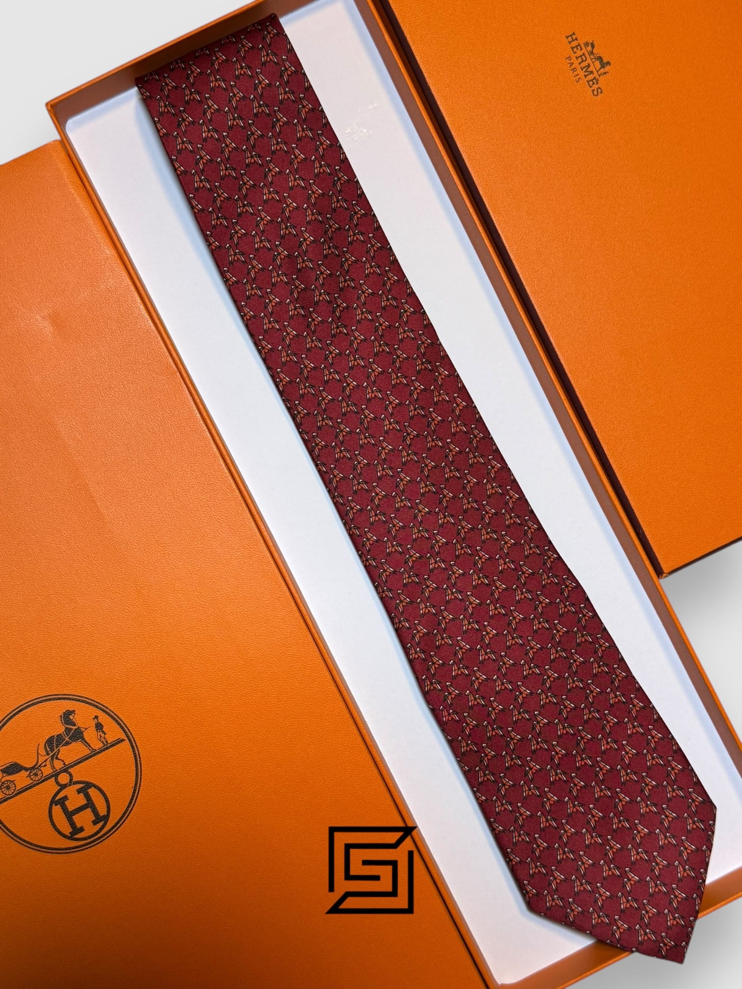 Ties Hermes - Maroon With Horse Pattern Italian Style Hermes