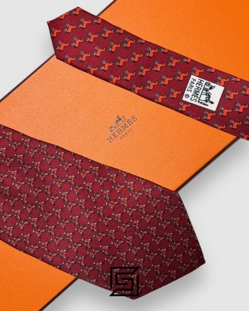 Ties Hermes - Maroon With Horse Pattern Italian Style Hermes