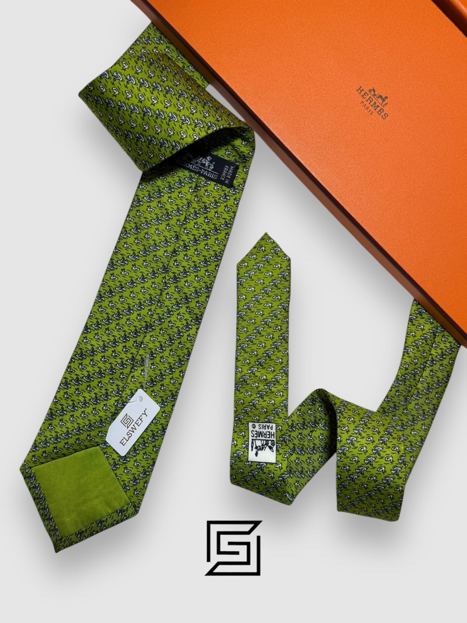 Ties Hermes - Green With Horse Pattern Italian Style Hermes