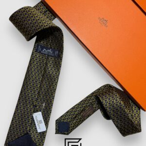 Ties Hermes - Blue - Gold With Horseshoe Pattern Italian Style Hermes