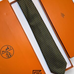 Ties Hermes - Blue - Gold With Horseshoe Pattern Italian Style Hermes