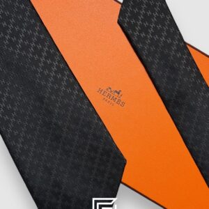 Ties Hermes - Black With H Pattern Italian Style Hermes