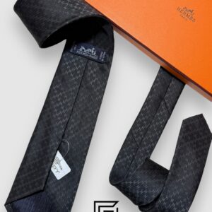 Ties Hermes - Black With H Pattern Italian Style Hermes