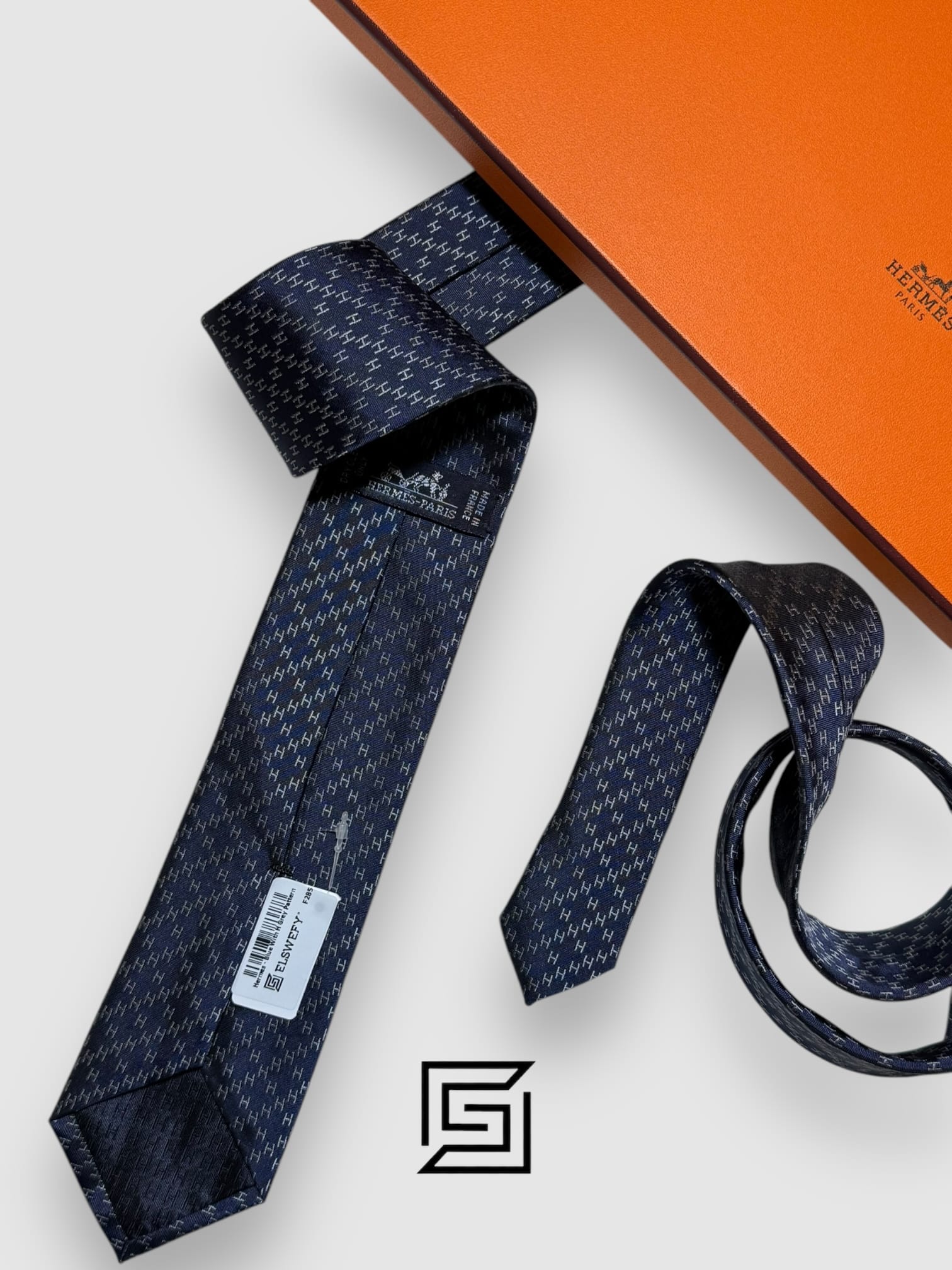 Ties Hermes - Blue With H Grey Pattern Hermes