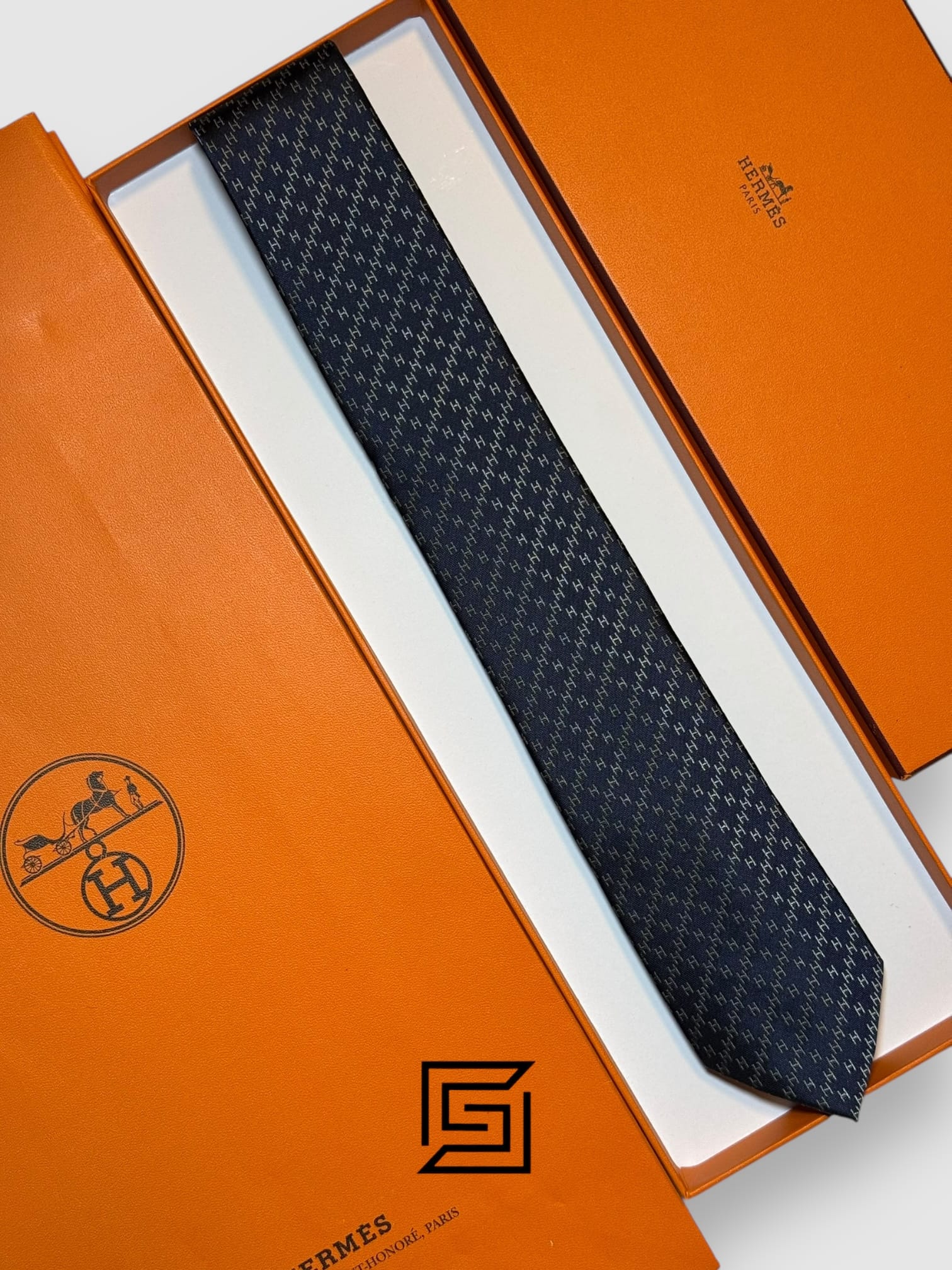 Ties Hermes - Blue With H Grey Pattern Hermes