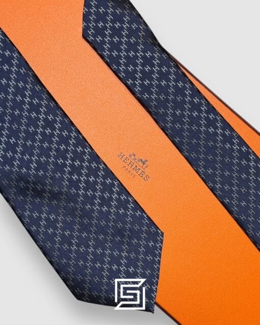 Ties Hermes - Blue With H Grey Pattern Hermes