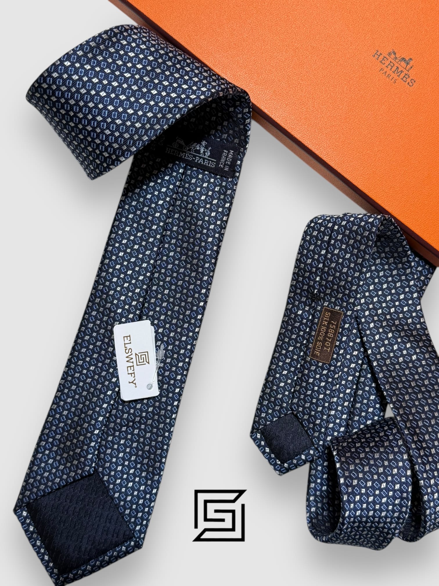 Ties Hermes - Blue With Square Multi Pattern Hermes