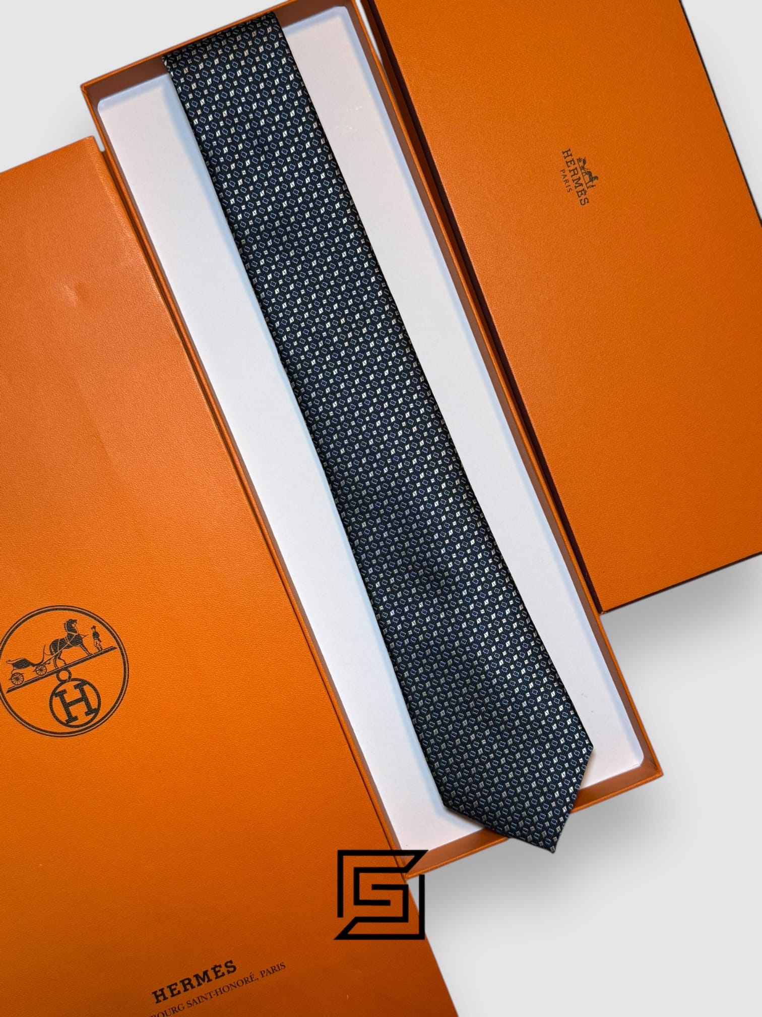 Ties Hermes - Blue With Square Multi Pattern Hermes