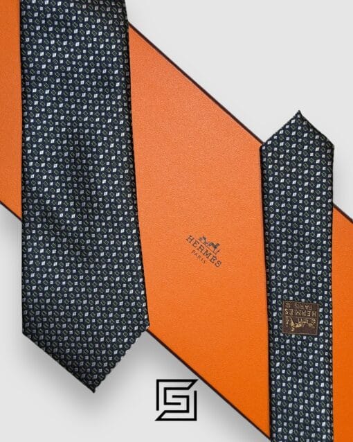 Ties Hermes - Green With Square Multi Pattern Hermes