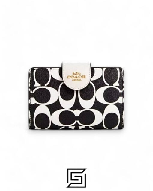 Leather,Wallets,Women Medium Corner Zip Wallet In Signature Canvas Style No. CP420 black Coach