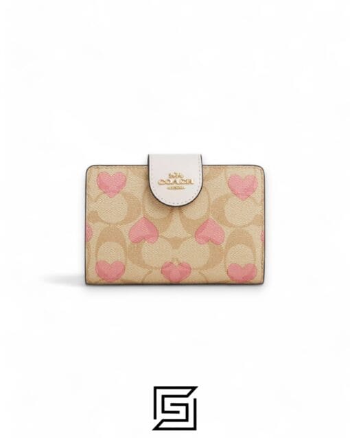 Leather,Wallets,Women Coach Medium Corner Zip Wallet In Signature Canvas With Heart Print CQ146 Coach