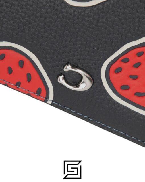 Leather,Wallets,Women Billfold Wallet With Strawberry Print CT908 Black Coach