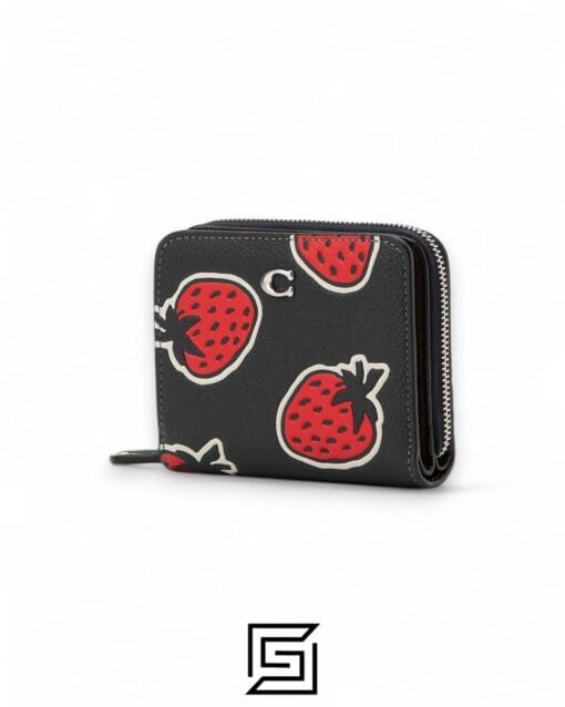 Leather,Wallets,Women Billfold Wallet With Strawberry Print CT908 Black Coach