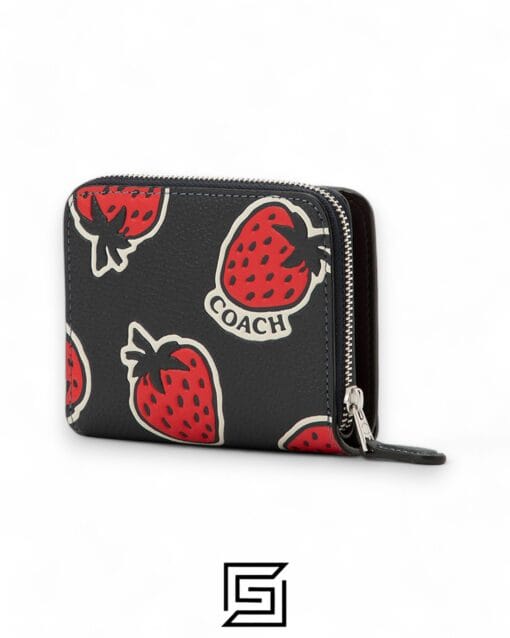Leather,Wallets,Women Billfold Wallet With Strawberry Print CT908 Black Coach