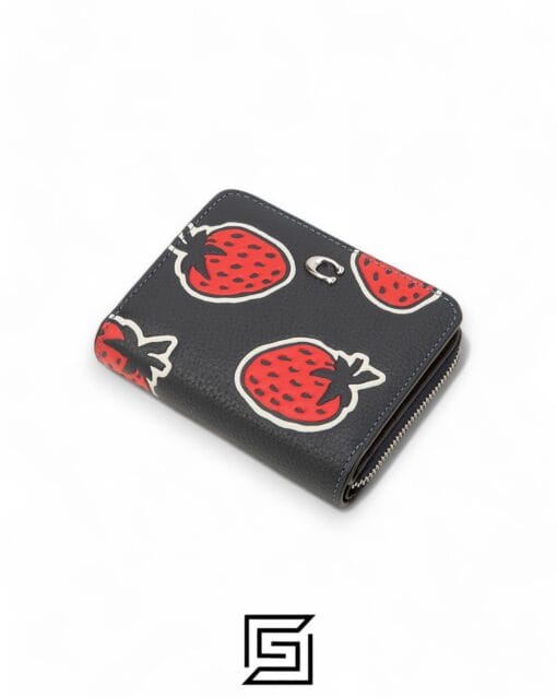 Leather,Wallets,Women Billfold Wallet With Strawberry Print CT908 Black Coach