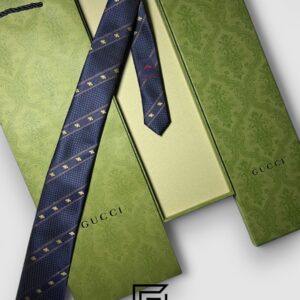 Ties Gucci - Navy Blue Color With Gold Bee Constant Pattern Gucci