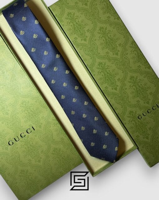 Ties Gucci - Navy Blue Color With Gold Bee Pattern Gucci