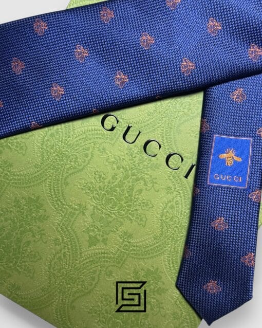 Ties Gucci - Navy Blue Color With Brown Bee Pattern Gucci