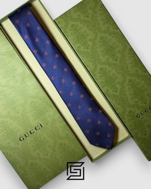Ties Gucci - Navy Blue Color With Brown Bee Pattern Gucci