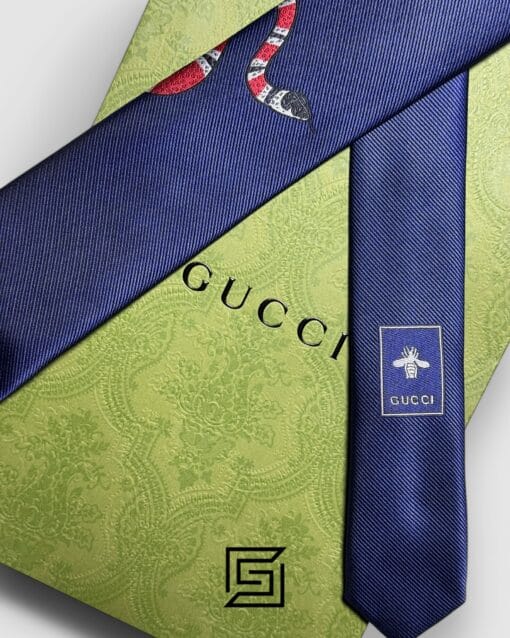 Ties Gucci - Navy Blue Color With Red Snak Gucci