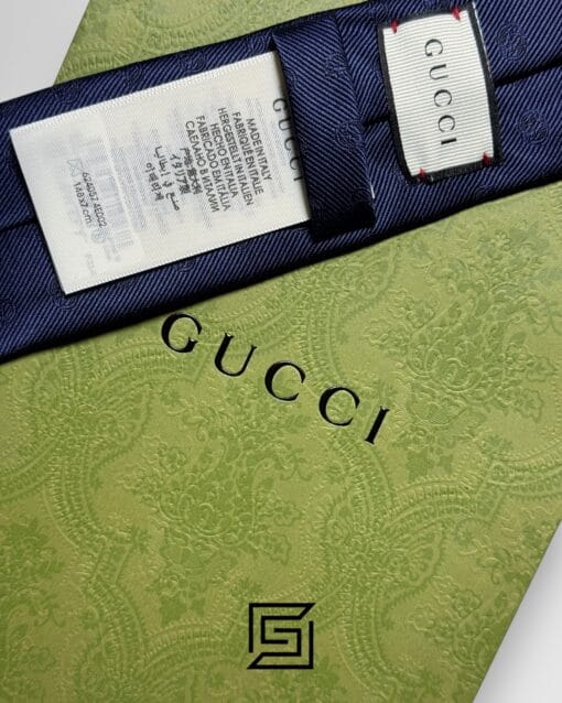 Ties Gucci - Navy Blue Color Engraved G Pattern With Gucci Signature Line Gucci