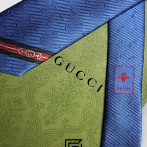Ties Gucci - Baby Blue Color Engraved G Pattern With Gucci Signature Line Gucci