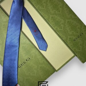Ties Gucci - Baby Blue Color Engraved G Pattern With Gucci Signature Line Gucci