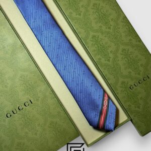 Ties Gucci - Baby Blue Color Engraved G Pattern With Gucci Signature Line Gucci