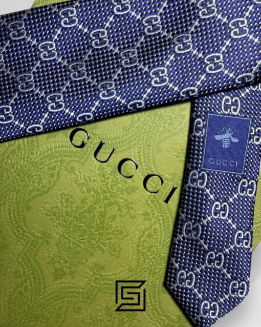 Ties Gucci - Navy Blue Color Big G Pattern With Silver Dots Gucci