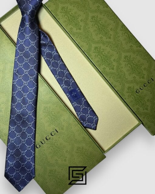 Ties Gucci - Navy Blue Color Big G Pattern With Silver Dots Gucci