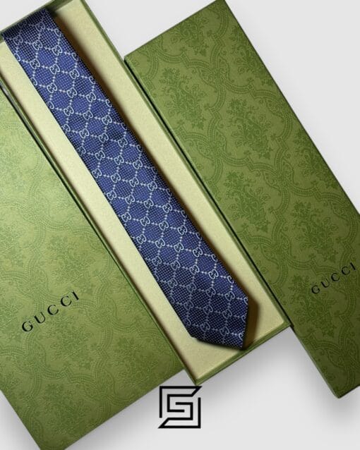 Ties Gucci - Navy Blue Color Big G Pattern With Silver Dots Gucci