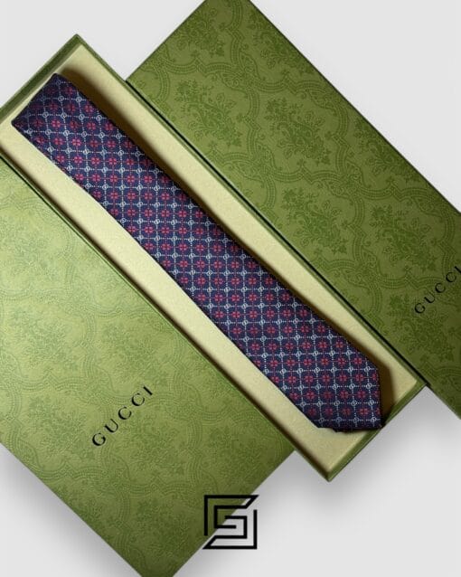 Ties Gucci - Navy Blue - Red Color Small Silver G Pattern Gucci