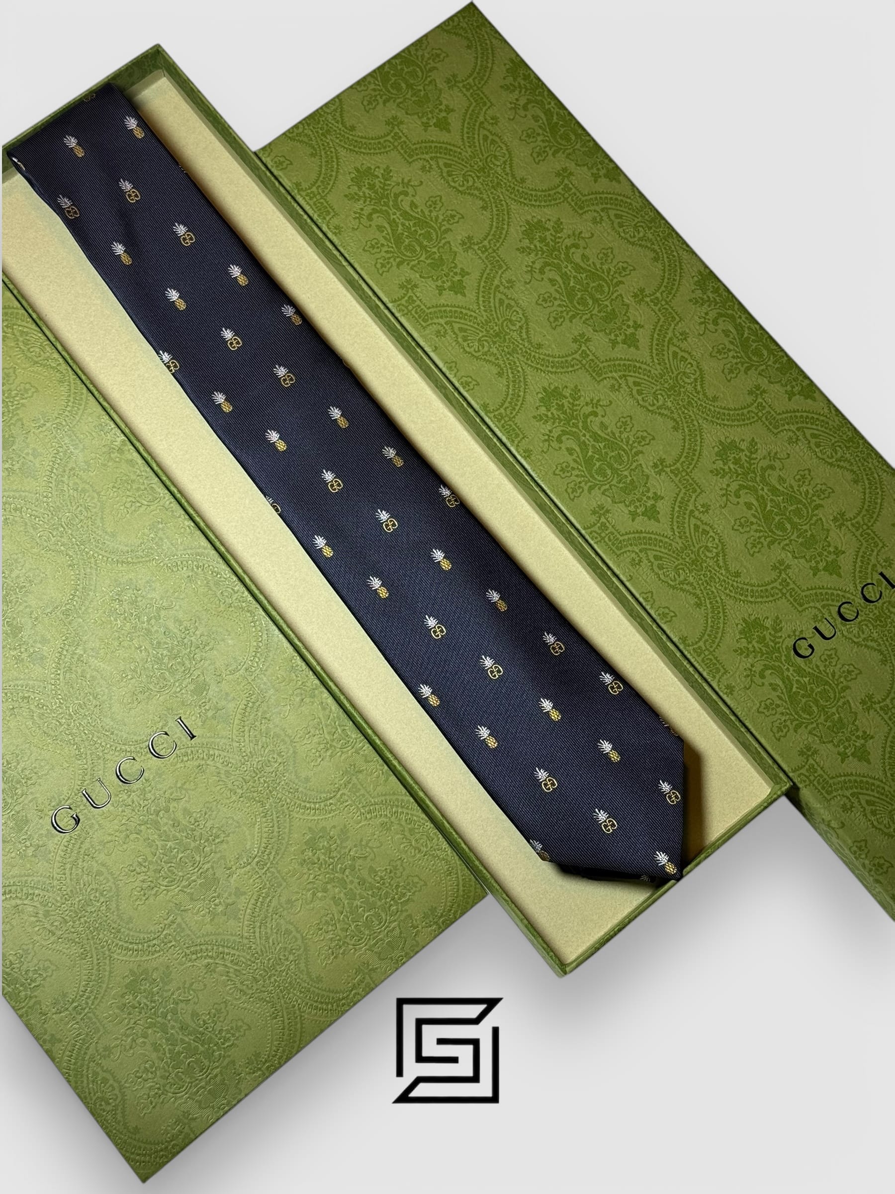 Ties Gucci - Navy Blue Color with Pineapple Signature Gucci