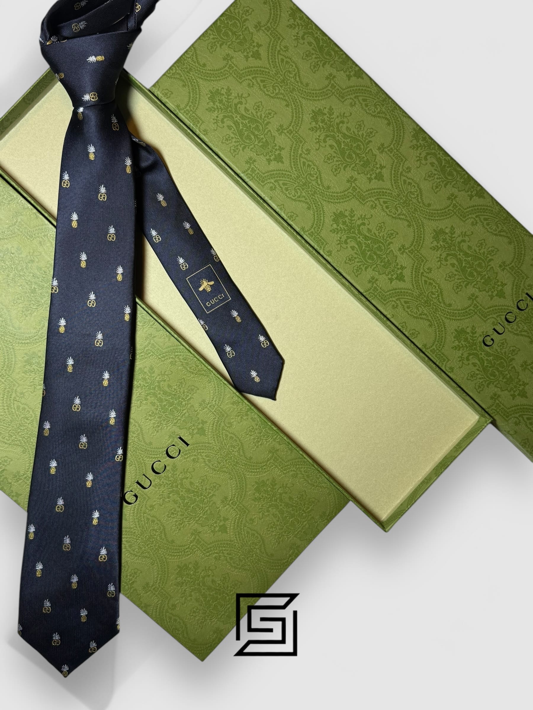Ties Gucci - Navy Blue Color with Pineapple Signature Gucci