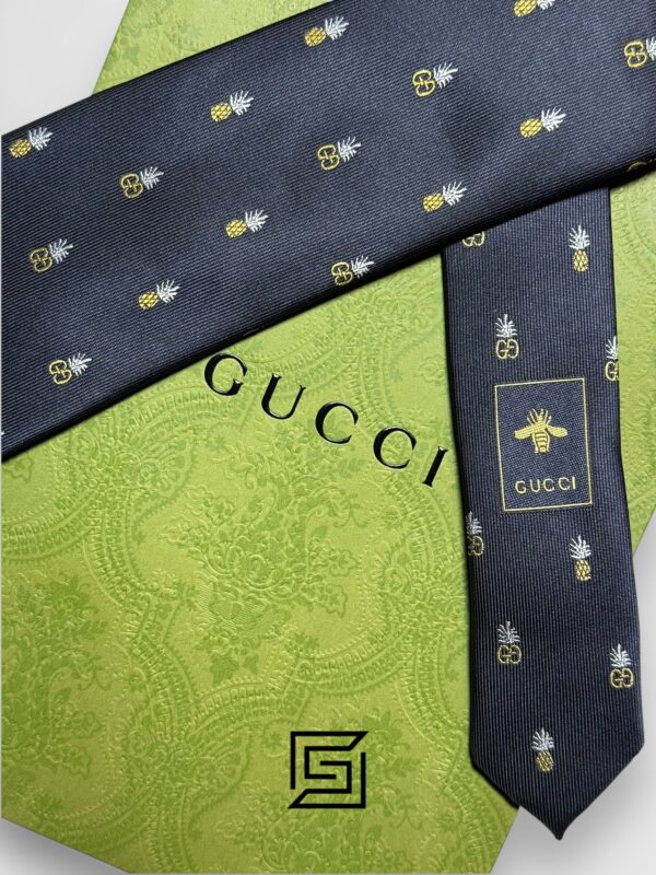 Ties Gucci - Navy Blue Color with Pineapple Signature Gucci