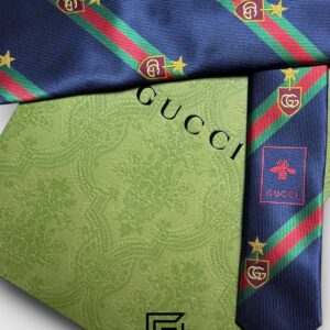 Ties Gucci - Striped Navy Blue With GG Star Signature Line Italian Style Gucci