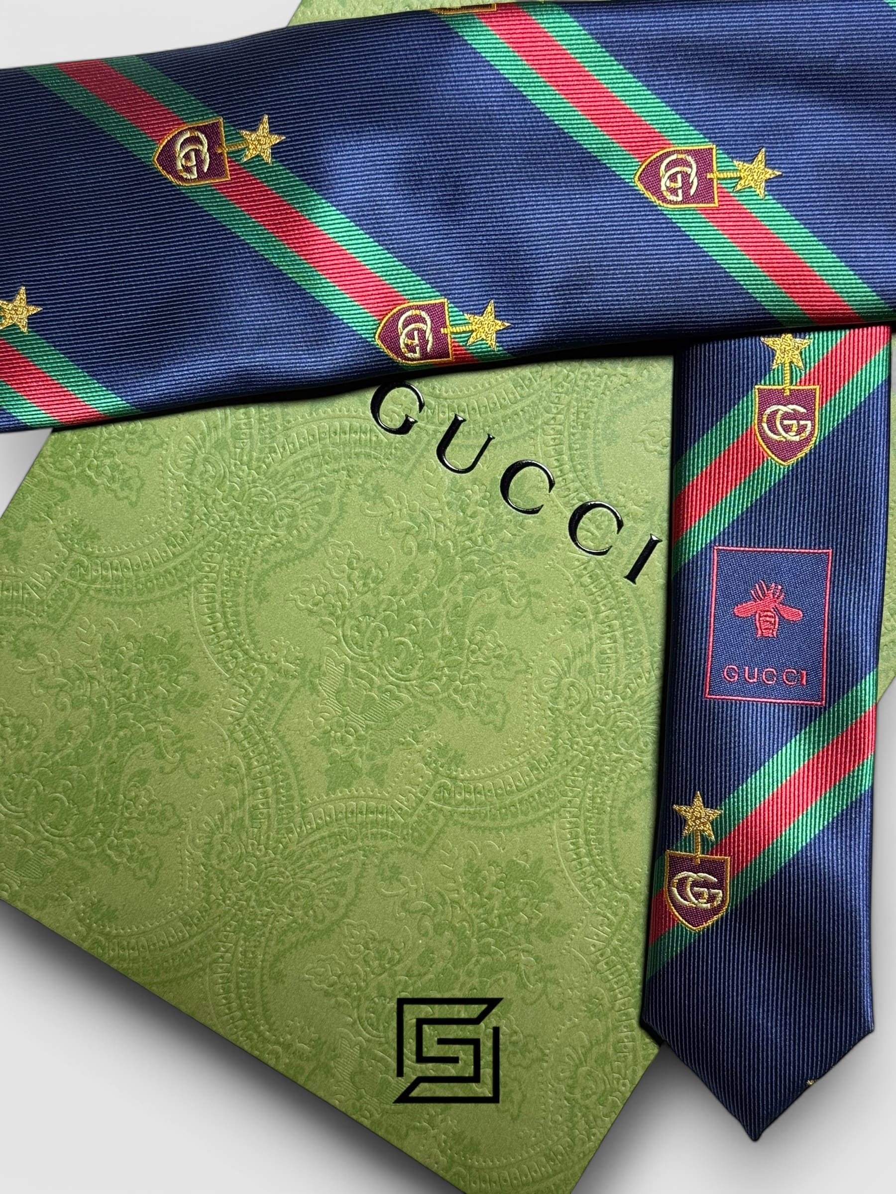 Ties Gucci - Striped Navy Blue With GG Star Signature Line Italian Style Gucci