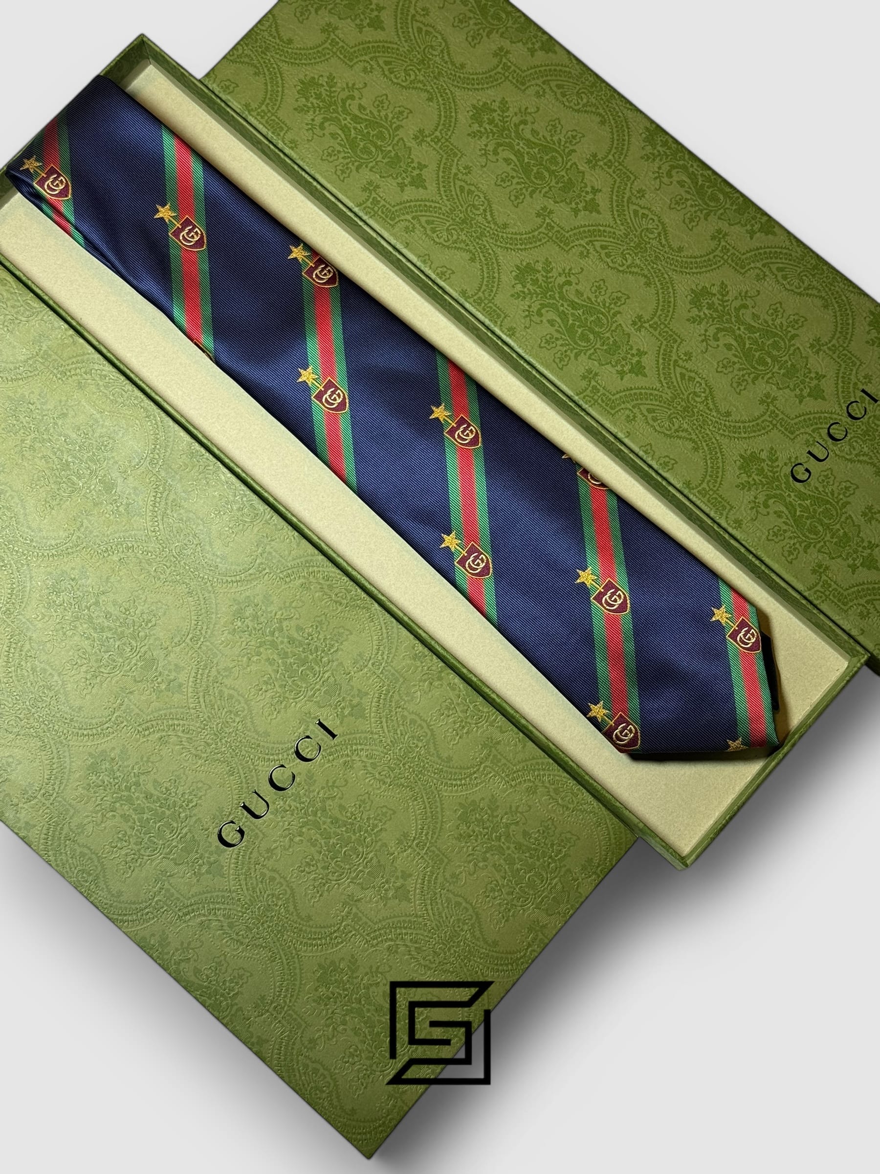 Ties Gucci - Striped Navy Blue With GG Star Signature Line Italian Style Gucci