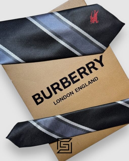 Ties BURBERRY- Striped Black - Grey Horse Logo Burberry