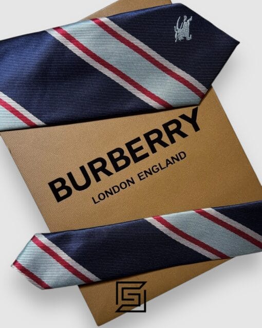 Ties Burberry - Striped Navy Blue - Red Horse Logo Burberry