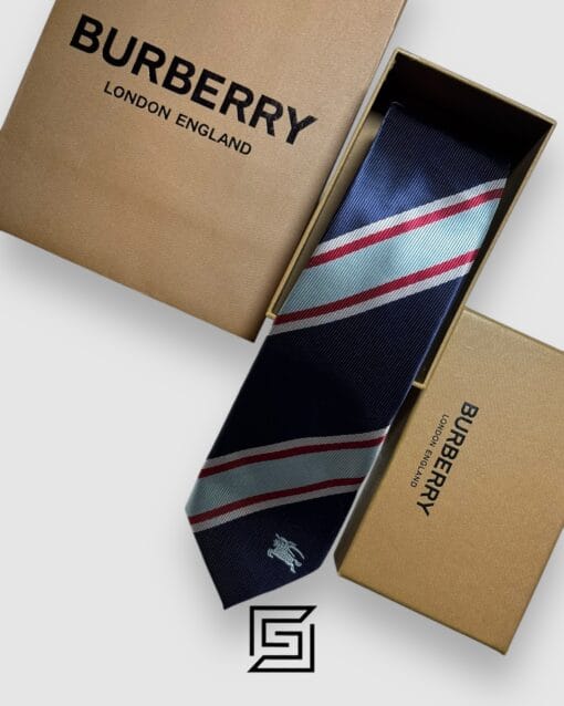 Ties Burberry - Striped Navy Blue - Red Horse Logo Burberry