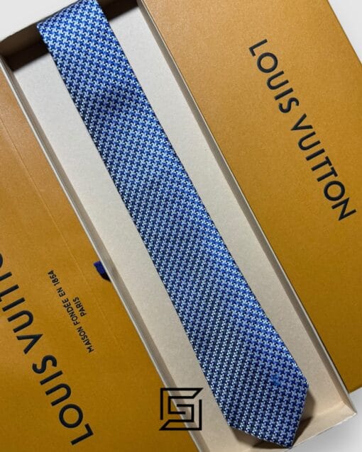 Ties Louis Vuitton - Blue Engraved Pattern Italian Style Louis Vuitton
