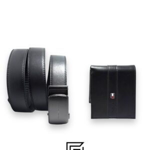 Belts,Leather,Men,Wallets,Men TOMMY SET BELT AND WALLET HILLFIGER HARD LOGO IN MIDDLE BLACK SOLID BELT Tommy Hilfiger