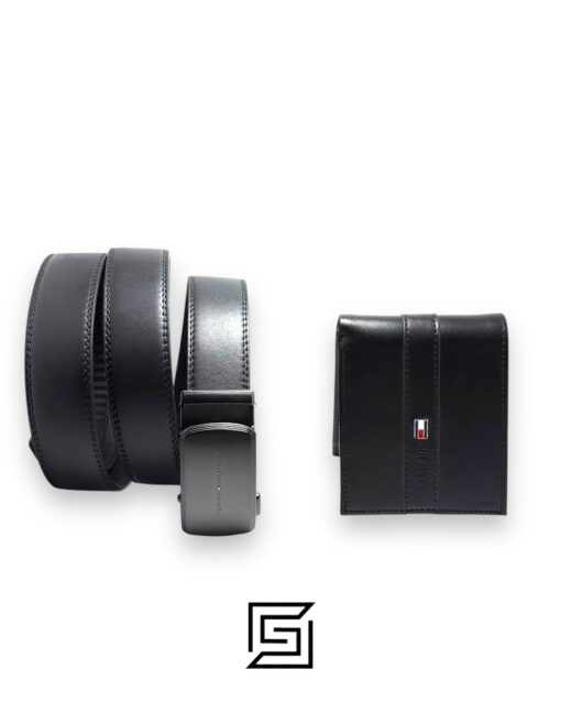 Belts,Leather,Men,Wallets,Men TOMMY SET BELT AND WALLET HILLFIGER HARD LOGO IN MIDDLE BLACK SOLID BELT Tommy Hilfiger