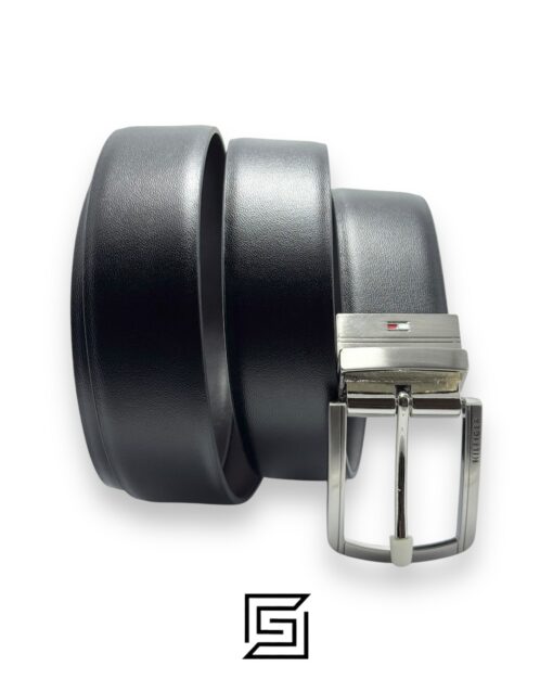 Belts,Leather,Men,Wallets,Men TOMMY SET BELT AND WALLET HILLFIGER HARD LOGO IN MIDDLE SILVER LOGO BLACK BELT Tommy Hilfiger