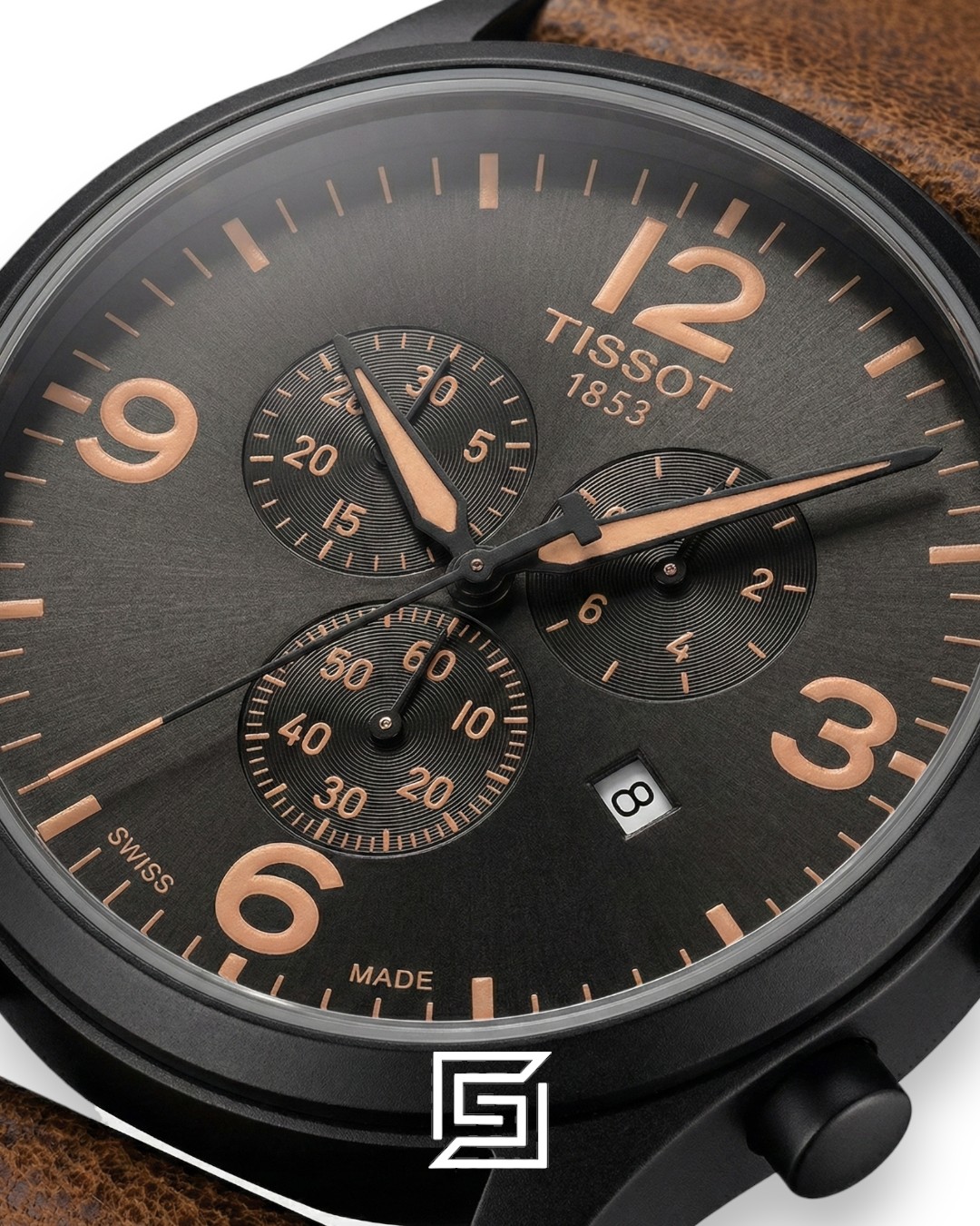 Tissot Chrono Grey Brown - TM6617 - Leather Strap - Japanese Quartz - Image 2