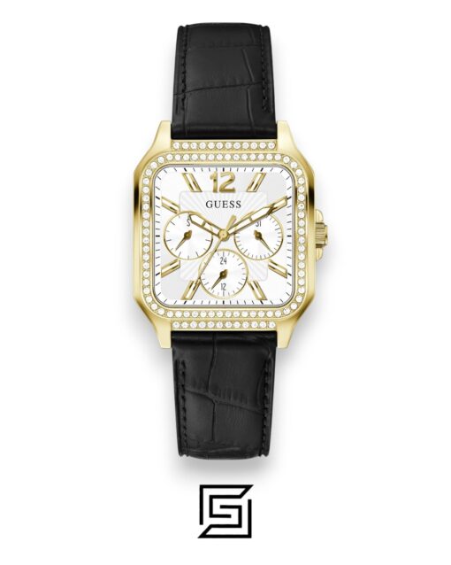 GUESS Ladies GOLD Tone Analog BAND Leather BLACK Watch GW0309L2