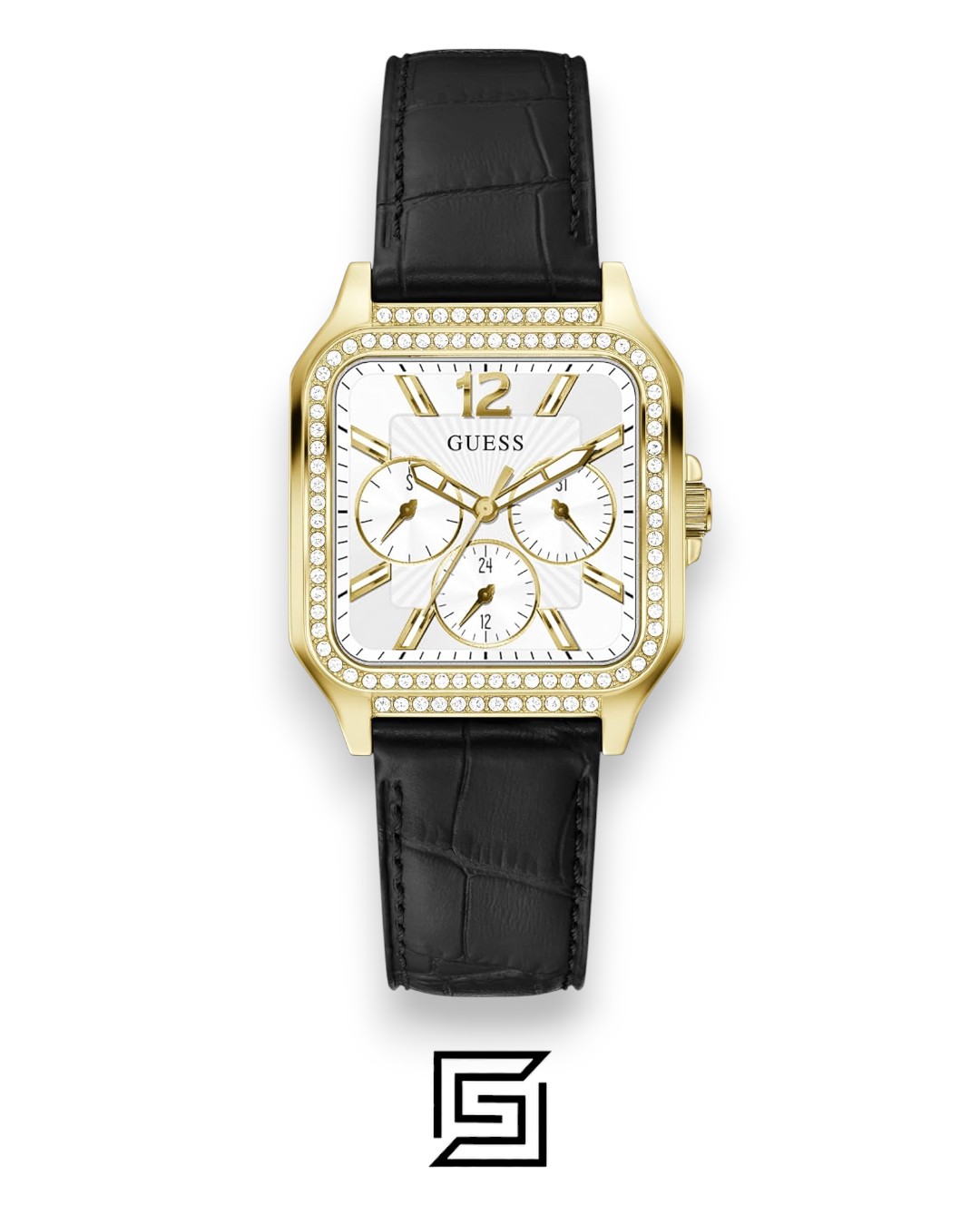 GUESS Ladies GOLD Tone Analog BAND Leather BLACK Watch GW0309L2 - Image 1