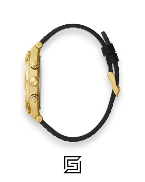 GUESS MEN GOLD TONE Analog RUBERR BLACK BAND Watch GW0262G2